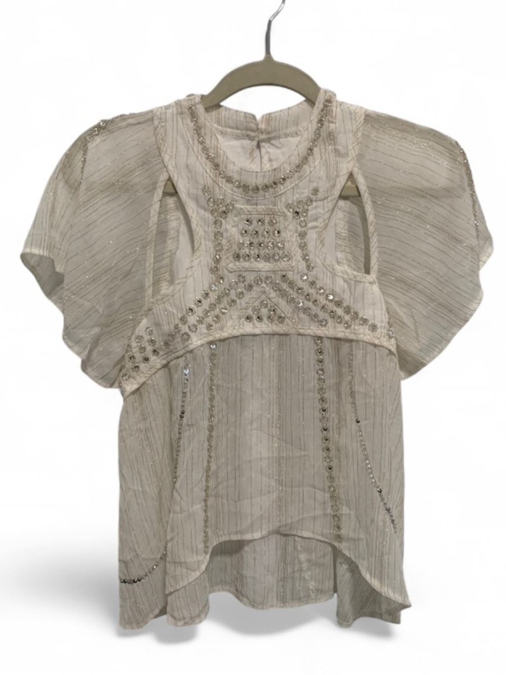 Charlie Suede Ivory Embellished Flutter Sleeve Women's Top